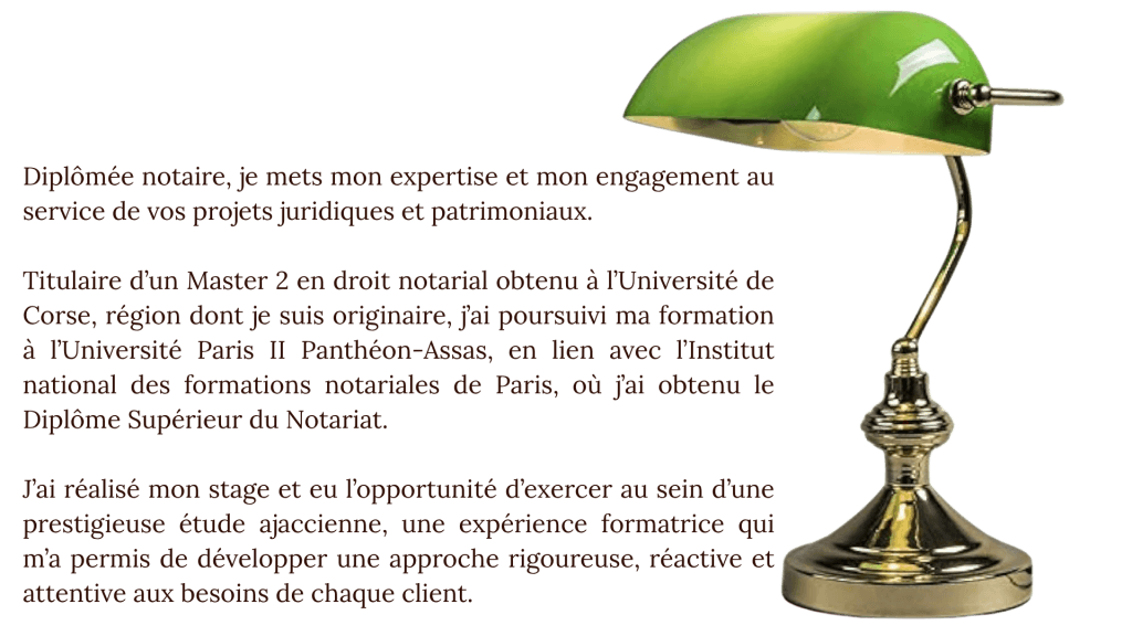 présentation textuel avec une illustration d'une lampe de notaire